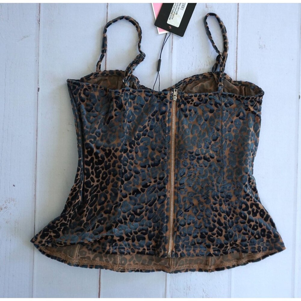 PrettyLittleThing Chocolate Leopard Velvet Structured Corset Top - Size 16, NWT - Picture 5 of 8